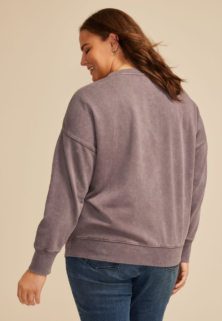 Plus Size State Satin Letter Crew Neck Sweatshirt - Image 2