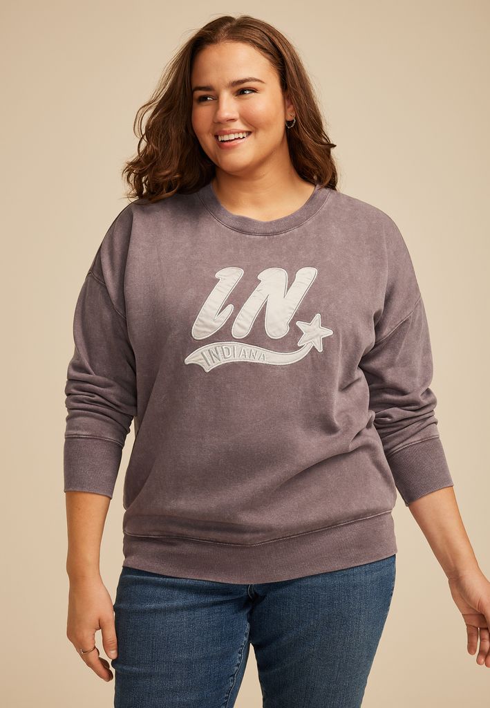 Plus Size State Satin Letter Crew Neck Sweatshirt - Image 3