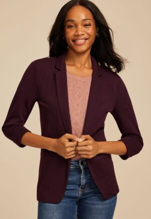 Textured Versa Open Front Blazer