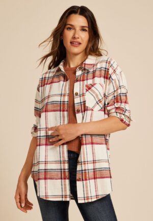 Cabin Plaid Boyfriend Tunic Button Down Shirt
