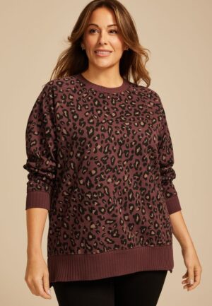 Plus Size Willowsoft Leopard Tunic Sweatshirt