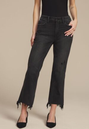 Flying Monkey&trade; Black Mid Rise Fray Hem Ankle Boot Jean