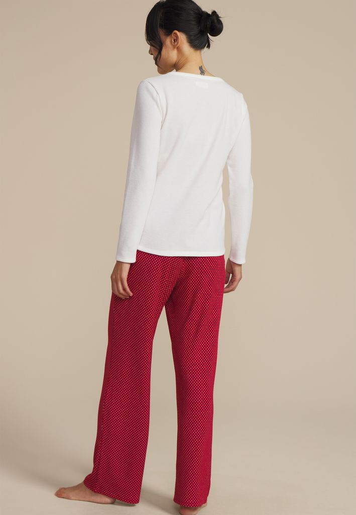Henley Long Sleeve Tee And Wide Leg Pajama Set - Image 2