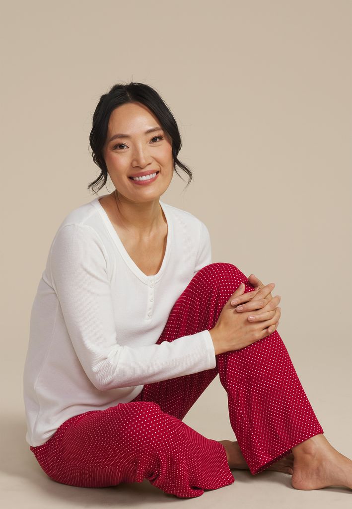 Henley Long Sleeve Tee And Wide Leg Pajama Set - Image 3