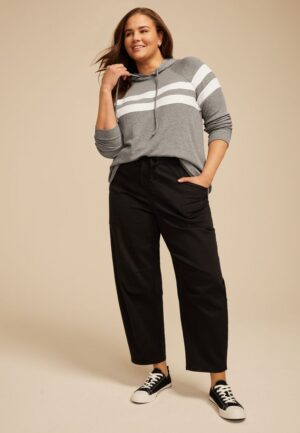 Plus Size Brushed Heathered Gray Stripe Hoodie