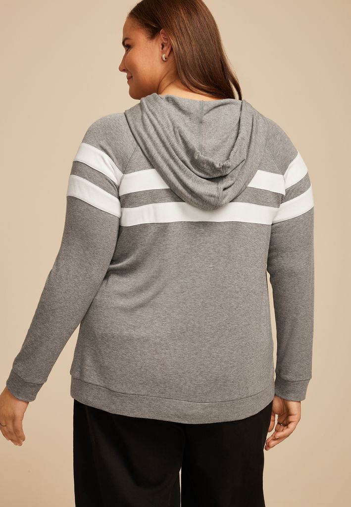 Plus Size Brushed Heathered Gray Stripe Hoodie - Image 2