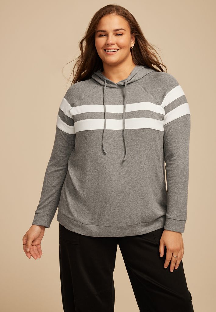 Plus Size Brushed Heathered Gray Stripe Hoodie - Image 3