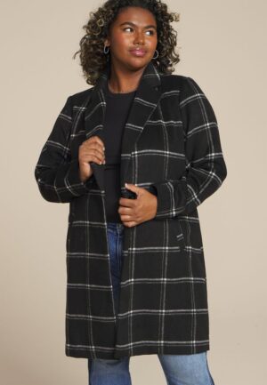 Plus Size Windowpane One Button Dress Coat