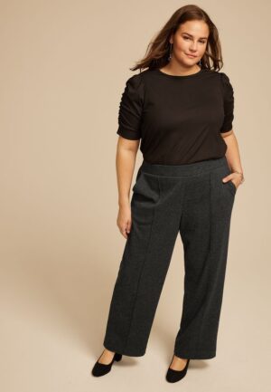 Plus Size Herringbone Knit High Rise Wide Leg Pant
