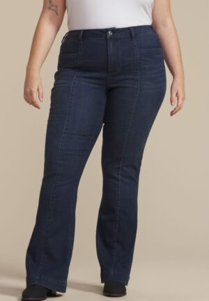 Plus Size Dark High Rise Seamed Flare Jean