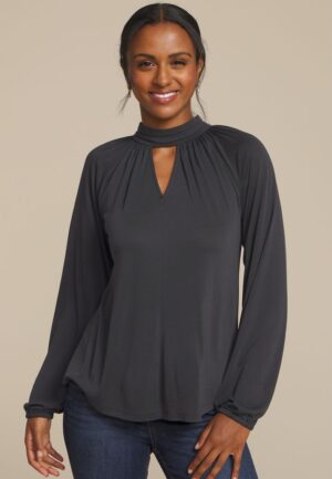 Keyhole Neck Blouson Sleeve Blouse