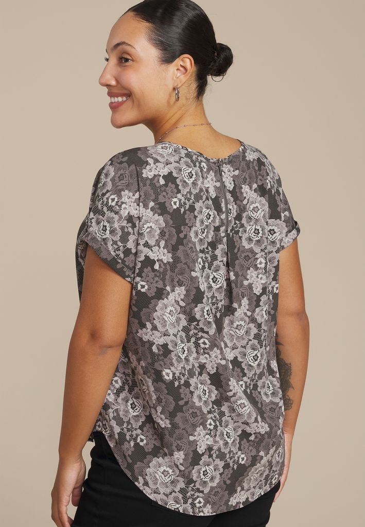 Plus Size Delton Floral Lace Print Zipper Back Blouse - Image 2