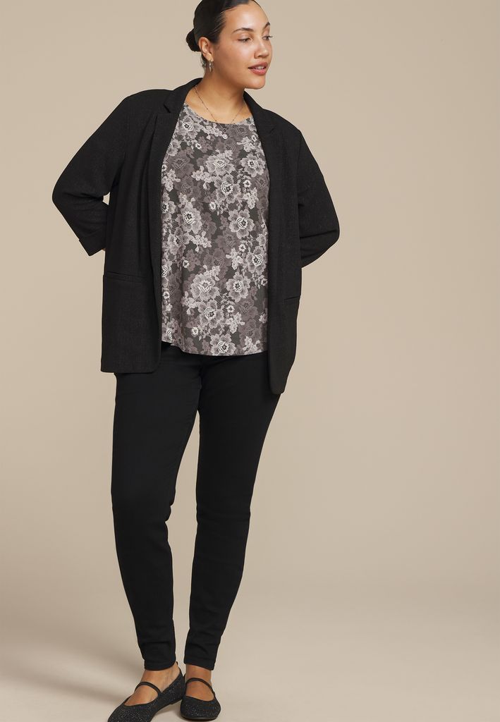 Plus Size Delton Floral Lace Print Zipper Back Blouse - Image 3