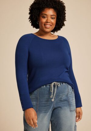 Plus Size Soft Essential Crew Neck Snap Cuff Top