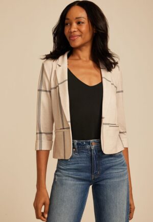 Windowpane Plaid Versa Open Front Cropped Blazer