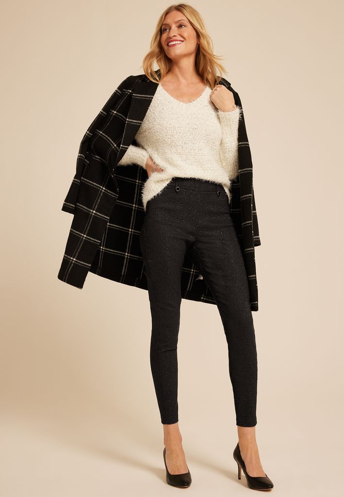 Metallic Pinstripe Bengaline High Rise Pull On Skinny Pant - Image 3