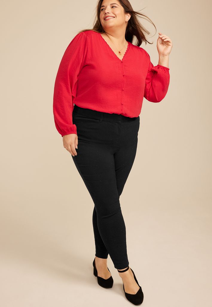 Plus Size Rhinestone Bengaline High Rise Skinny Pant - Image 3