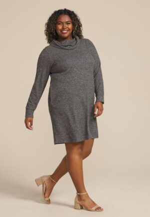 Plus Size Heather Gray Cowl Neck Sweatshirt Dress