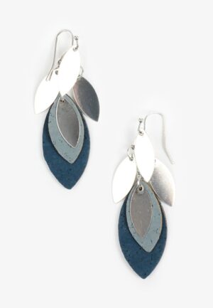 Silver And Blue Leaf Drop Earrings
