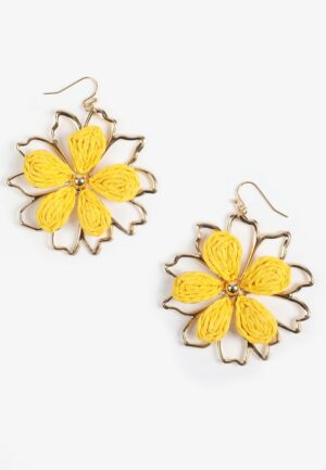 Gold And Yellow Floral Raffia Drop Earrings