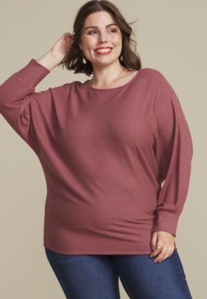Plus Size 24/7 Dakota Horizontal Ribbed Dolman