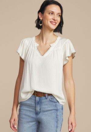 Whipstitch Flutter Sleeve Blouse