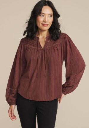 Brown Shadow Striped Peasant Blouse
