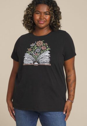 Plus Size Floral Book Classic Fit Graphic Tee