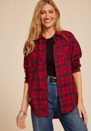 Plaid Boyfriend Tunic Button Down Shirt