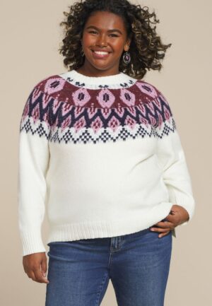 Plus Size Abstract Fair Isle Mock Neck Sweater