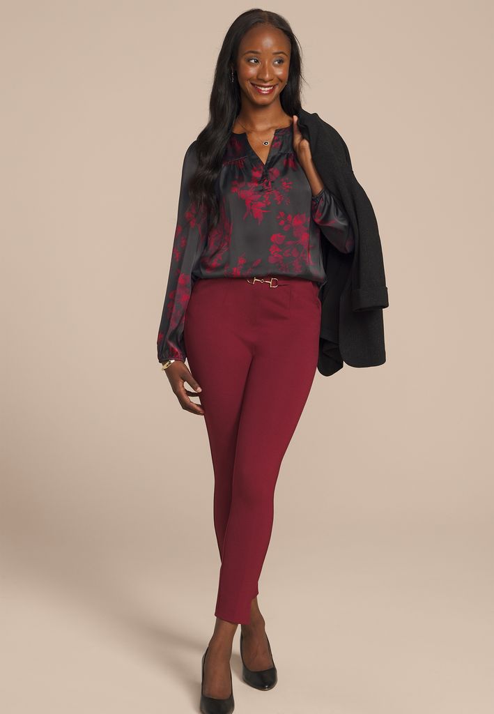 Black Satin Floral Print Blouse - Image 3