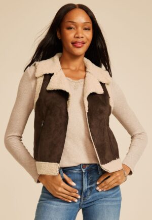 Faux Suede Bonded Shearling Vest