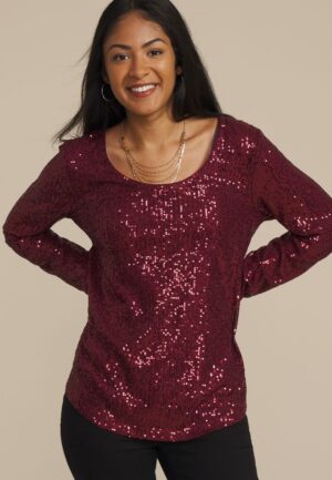 Studio Y Sequin Scoop Neck Top