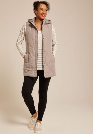 Quilted Long Hooded Vest
