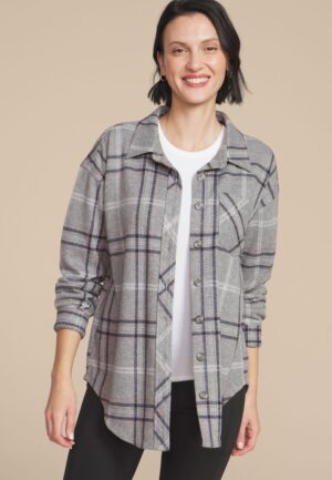 Plush Knit Plaid Boyfriend Button Down Shirt