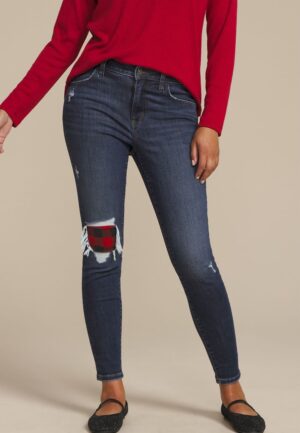 m jeans by maurices&trade; Dark Cool Comfort Buffalo Plaid Backed Jegging