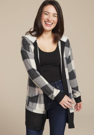 Buffalo Plaid Sherpa Lined Hood Cardigan