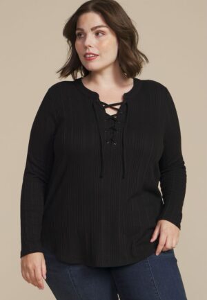 Plus Size Variegated Lace Up Top