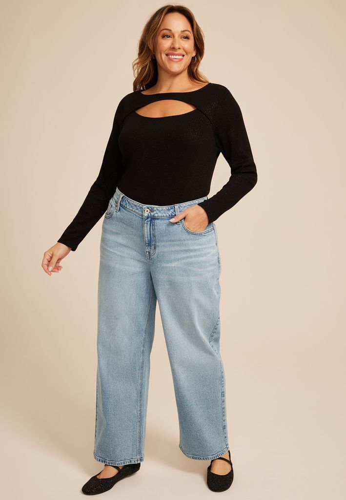 Plus Size edgely™ Adjustable Waist High Rise Wide Leg Jean