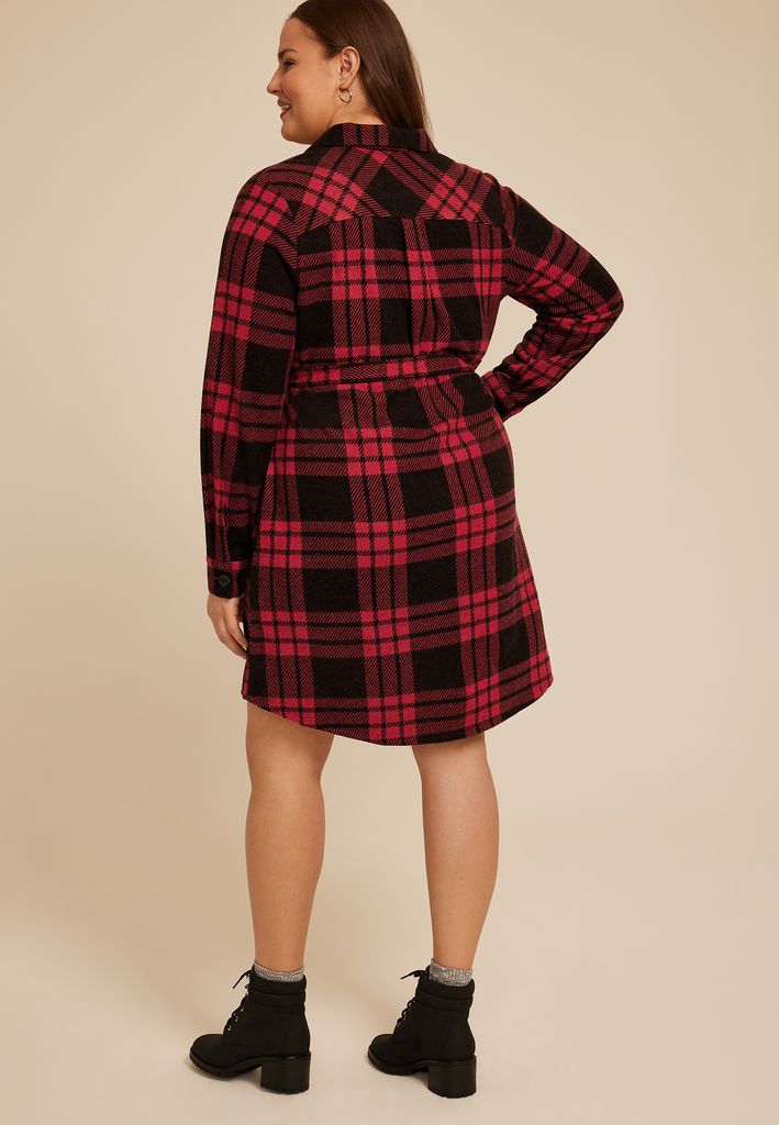 Plus Size Buffalo Plaid Belted Shirt Dress - Image 2