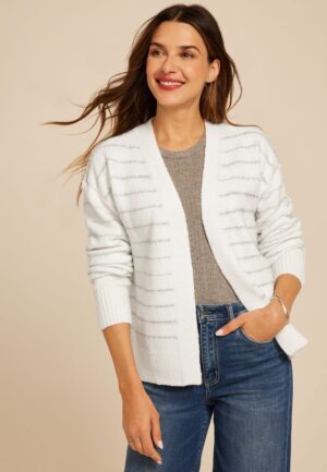 Tinsel Striped Eyelash Open Front Cardigan