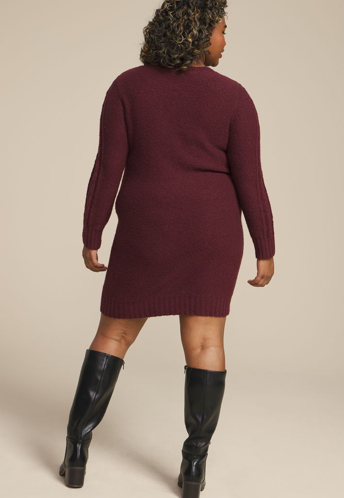 Plus Size Cable Knit V Neck Sweater Dress - Image 2