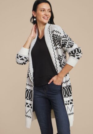 Black and White Fair Isle Shawl Cardigan