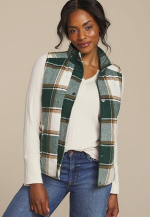 Green Plaid Puffer Vest