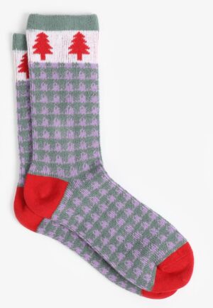 Festive Checkered Tree Crew Socks