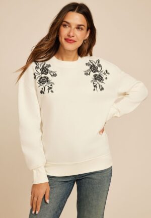 Studio Y Floral Embroidered Sweatshirt