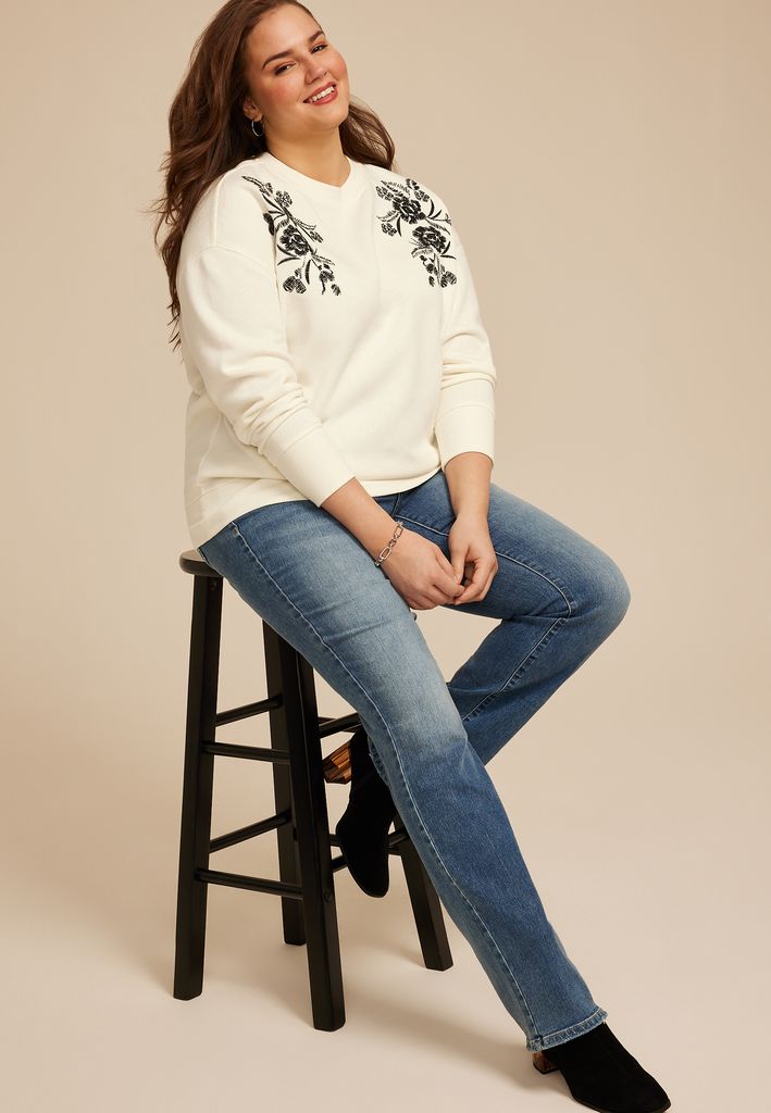Plus Size Studio Y Floral Embroidered Sweatshirt - Image 3