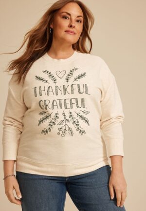 Plus Size Thankful Grateful Relaxed Fit Sweatshirt