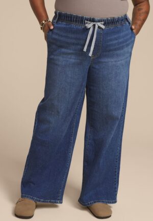 Plus Size m jeans by maurices&trade; Dark Soft High Rise Pull On Wide Leg Jean