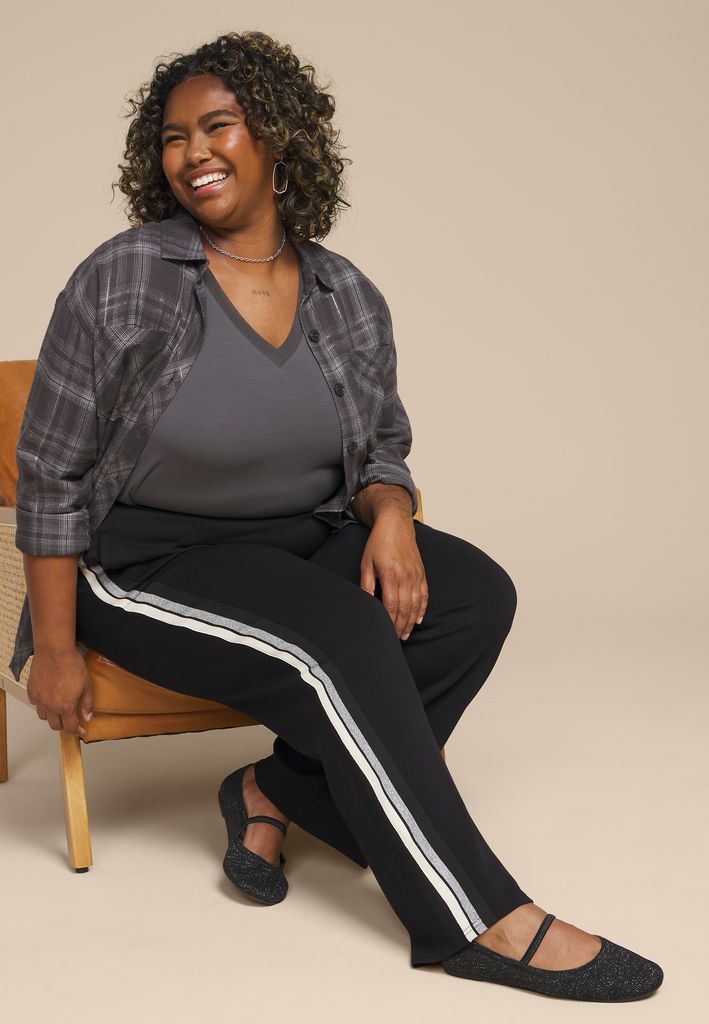 Plus Size Striped Scuba Knit Wide Leg Pants - Image 3